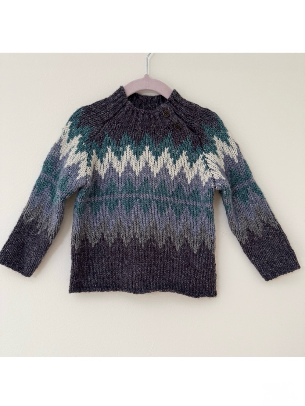 Zara Kids Multicolor Diamond Pattern Fair Isle Knit Sweater w Buttons, Sz 12-18m